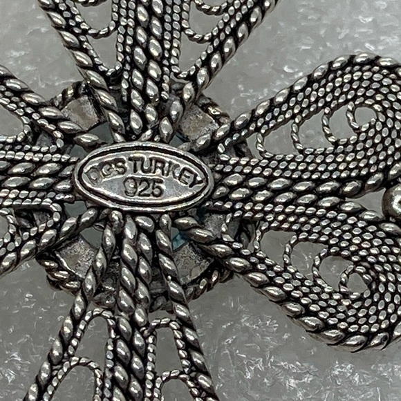 Vtg Sterling & Topaz Filigree Large Cross Pendant - DGS Turkey / 2.3” Length - Picture 9 of 11